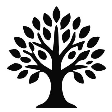 Leafy Tree with Spreading Branches Black Silhouette Vector Illustration Stock Illustration