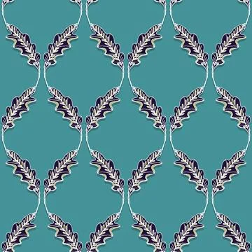 A leafy trellis seamless vector pattern on teal Stock Illustration