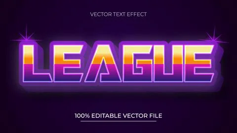 League Editable text effect Gamer style can be use to make Title Purple color Stock Illustration