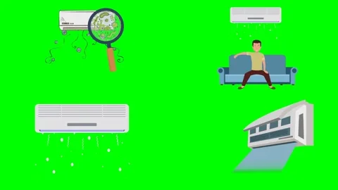 Leaking air conditioners blowing cold wind and freezing sitting person 2d Видео 334703040