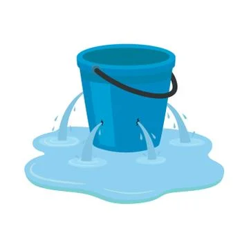 Leaking bucket. Vector illustration isolated on white background. Stock Illustration