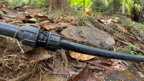 Leaking Pipe Connector in Outdoor Setting Stock Photos