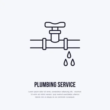 Leaking pipe flat logo, line icon. Pipeline with water drops vector illustration Illustrazione stock