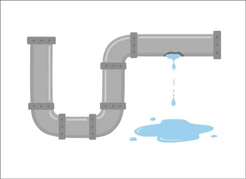 Leaking pipe with flowing water vector illustration Stock Illustration