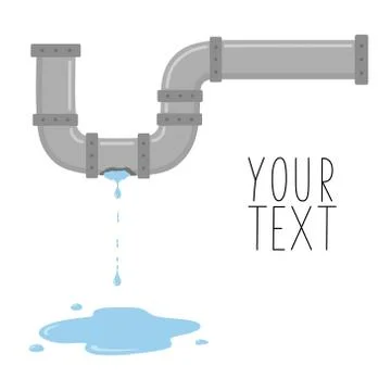 Leaking pipe with flowing water vector illustration. There is space for text Stock Illustration