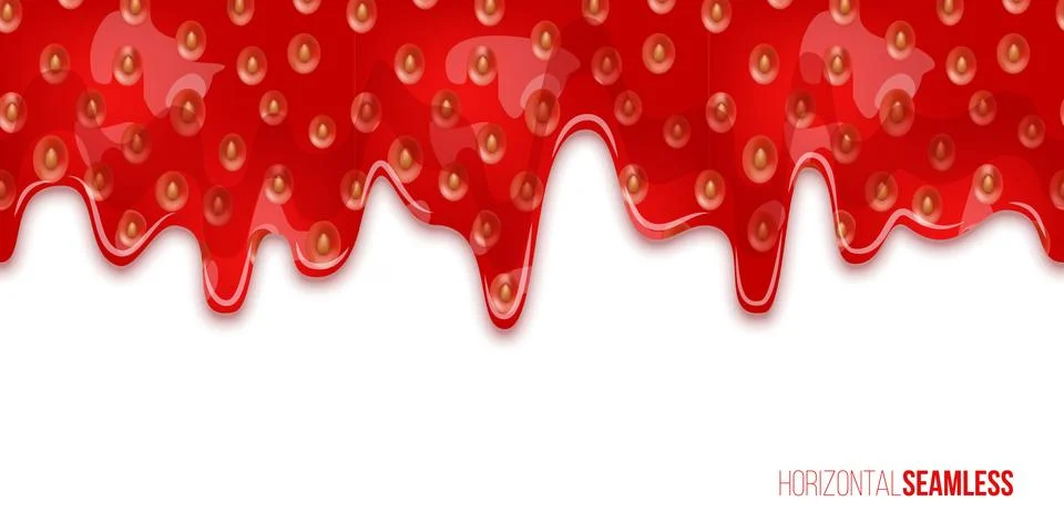 Leaking strawberry jam vector horizontal seamless pattern Stock Illustration