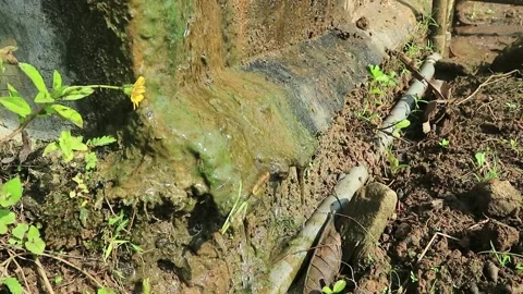 Leaking water flow from a water storage tank Stock Footage 236588321