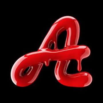 Leaky red alphabet on black background. Handwritten cursive letter A. Illustrazione stock