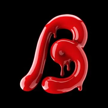 Leaky red alphabet on black background. Handwritten cursive letter B. Illustrazione stock