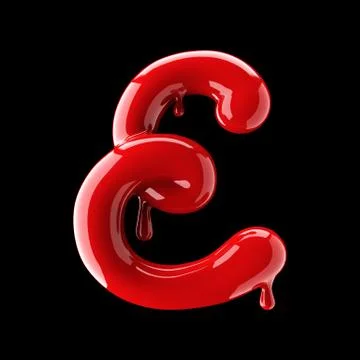Leaky red alphabet on black background. Handwritten cursive letter E. Stockillustratie