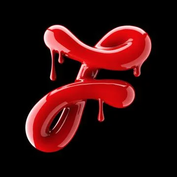 Leaky red alphabet on black background. Handwritten cursive letter F. Illustrazione stock