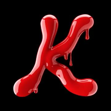 Leaky red alphabet on black background. Handwritten cursive letter K. Stock Illustration