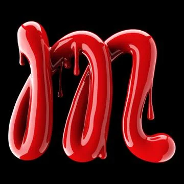 Leaky red alphabet on black background. Handwritten cursive letter M. Stockillustratie