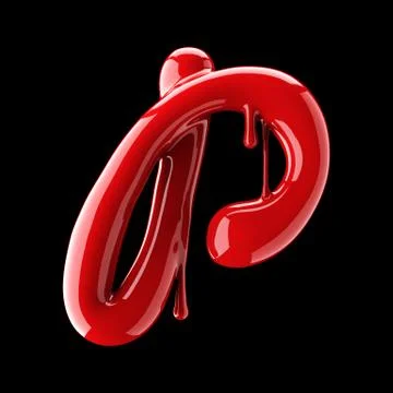 Leaky red alphabet on black background. Handwritten cursive letter P. Stock Illustration