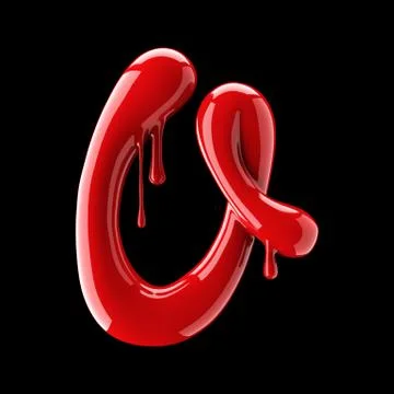Leaky red alphabet on black background. Handwritten cursive letter O. Illustrazione stock