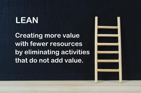 LEAN, Black presentation board with a ladder and Lean concept emphasizing v.. Stock Photos