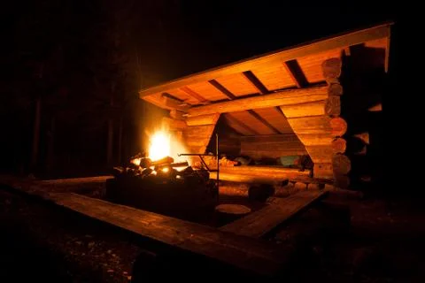 Lean-to campsite in forest Stock Photos