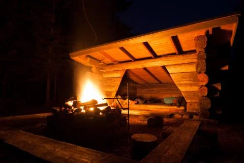 Lean-to campsite in forest Stock Photos