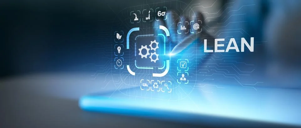 Lean Manufacturing and Process Optimization Illustrated on Virtual Interface. Stock Photos