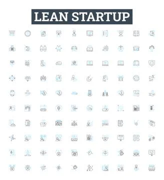 Lean startup vector line icons set. Lean, Startup, Iterate, MVP, Agile, KPI Stock Illustration