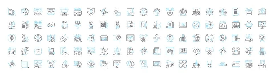 Lean startup vector line icons set. Lean, Startup, Iterate, MVP, Agile, KPI 스톡 일러스트