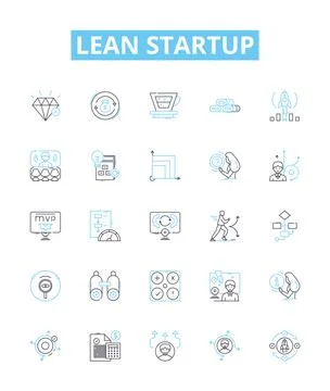 Lean startup vector line icons set. Lean, Startup, Iterate, MVP, Agile, KPI Stock Illustration