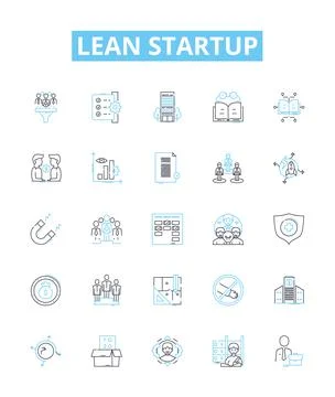 Lean startup vector line icons set. Lean, Startup, Iterate, MVP, Agile, KPI Stock Illustration