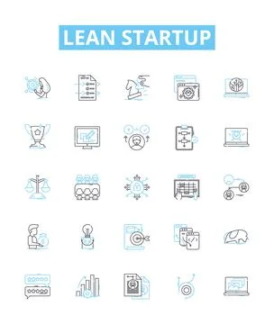 Lean startup vector line icons set. Lean, Startup, Iterate, MVP, Agile, KPI Stock Illustration