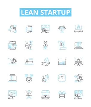 Lean startup vector line icons set. Lean, Startup, Iterate, MVP, Agile, KPI Stock Illustration