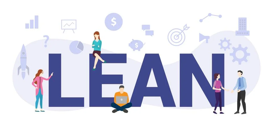 Lean workflow management concept with big word or text and team people with m イラスト素材