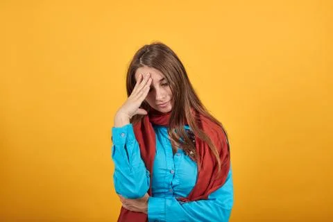 Leaned hand, falling asleep sad difficulty, emotional problems, Headache, tired Foto stock