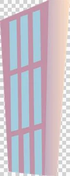 Leaning building facade is showing flat design pink frame with blue windows, Ilustración de archivo