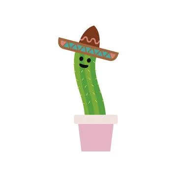 Leaning cactus with pink pot. Vector Stock Illustration