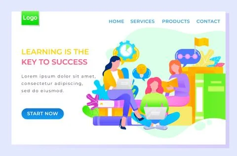 Leaning is Key to Success, Workers Studying Web Stock Illustration