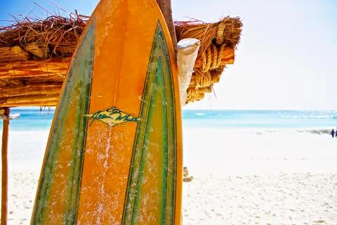 Leaning Surfboard Stock Photos