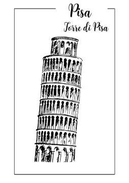 Leaning Tower of Pisa, bell tower. vector sketch. Pisa Stock Illustration