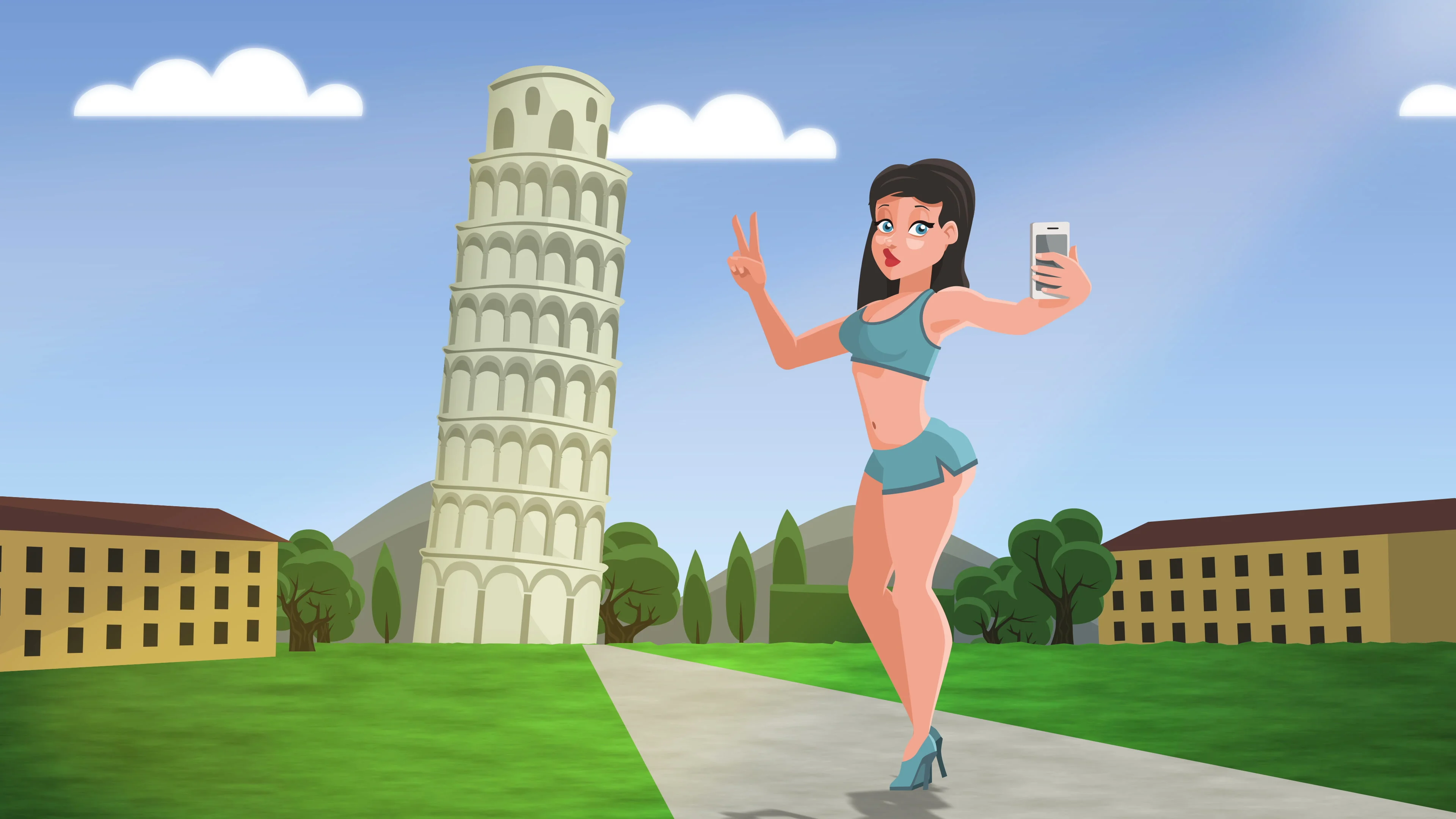 Leaning Tower Of Pisa With Cartoon Girl ... | Stock Video | Pond5