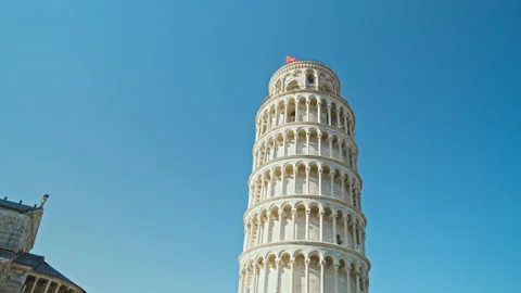 The Leaning Tower of Pisa known for its nearly four-degree lean. Stock Footage 237139132