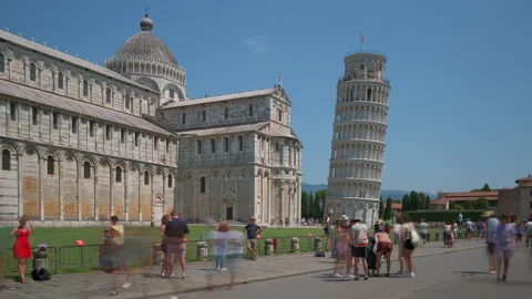 Leaning Tower of Pisa in Piazza dei Miracoli Square Time Lapse Video stock 158803307