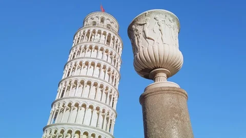 The Leaning Tower of Pisa Piazza del Duomo, UNESCO World Heritage tilt-up gimbal Stock Footage 104642983