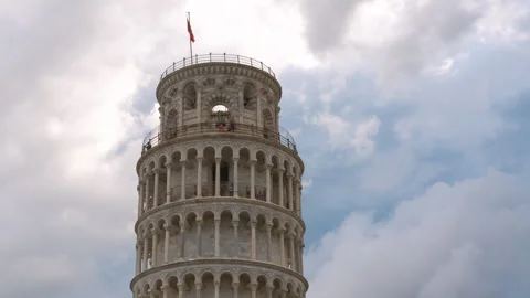 Leaning tower of pisa rotating under cloudy sky Stock Footage 320052838