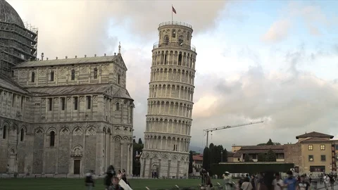 Leaning Tower Of Pisa Timelapse, Sunset With Cloudy Sky, Tuscany, Italy Stock Footage 90837417