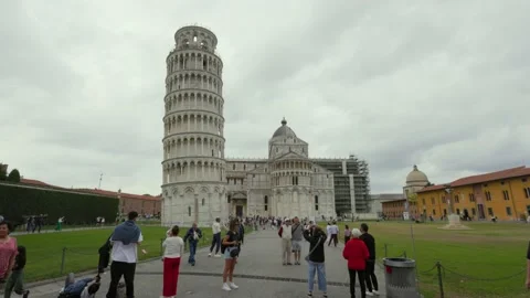 Leaning Tower of Pisa with tourists Stock Footage 226247481