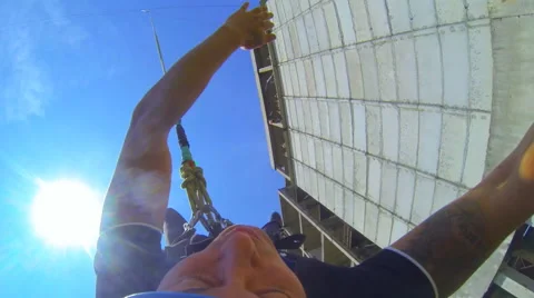 Leap forward facing arms to the side Stock Footage 41432562