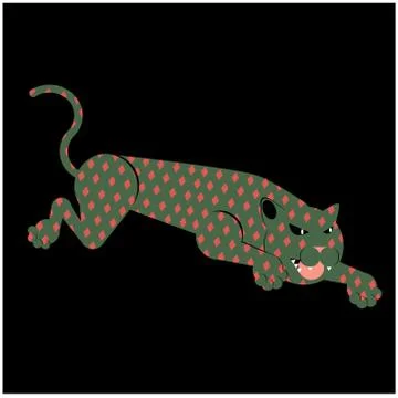 Leaping leopard flat illustration Illustrazione stock