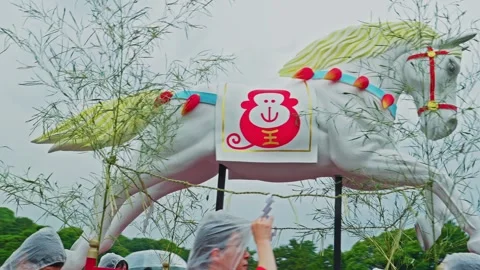 Leaping White Horse Float at Sanno Matsuri Shinkosai, Hie Shrine, Tokyo Stock Footage 339820084