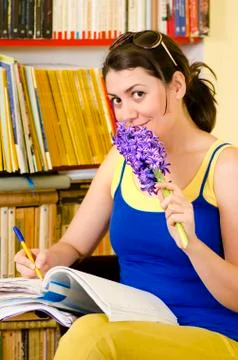 Learing into a library Stock Photos