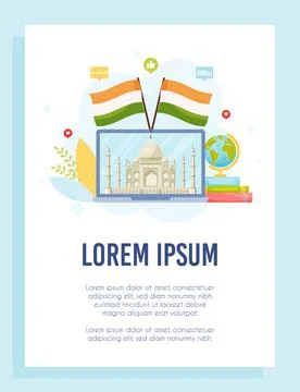 Learn about India concept. Flyer template. Vector illustration. Ilustración de archivo