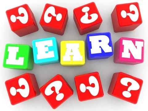 Learn and question mark concept on cubes Stock Illustration