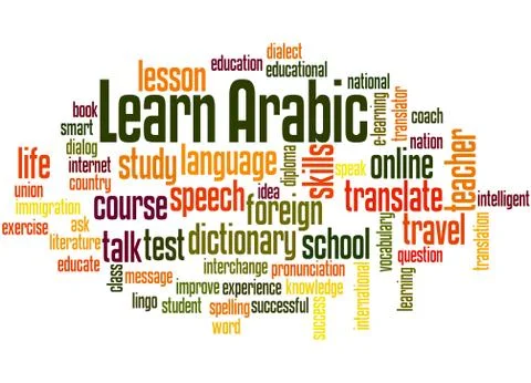 Learn Arabic, word cloud concept Illustrazione stock